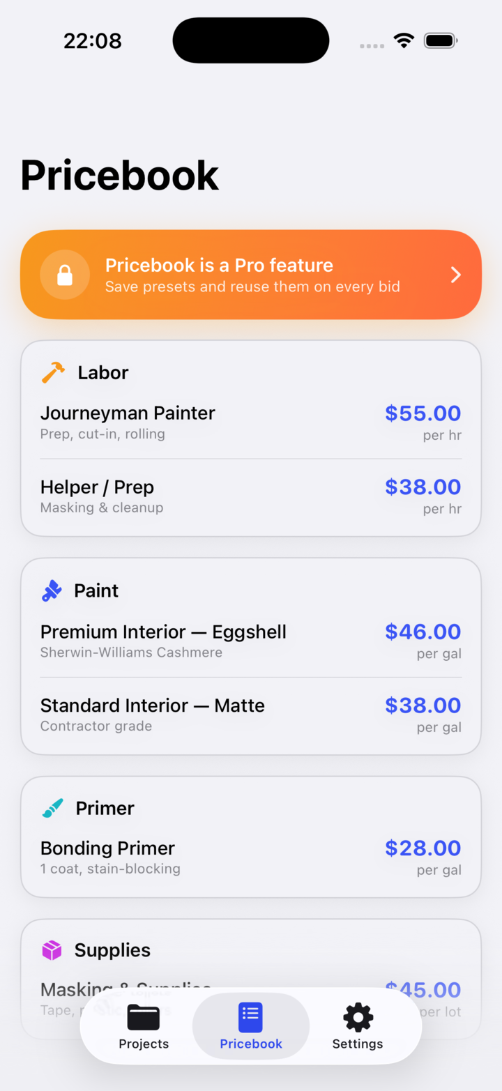 QuoteCast pricebook and branding